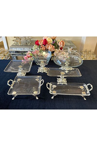 ASSA BAZAAR 6 Piece Cast Footed Glass Serving Set Silver