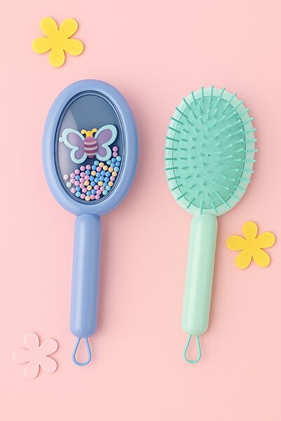 CHANCE GİFT مشط أزرق للفتيات مع رموز تعبيرية لطيفة وخرز على شكل فراشة، مشط آم...