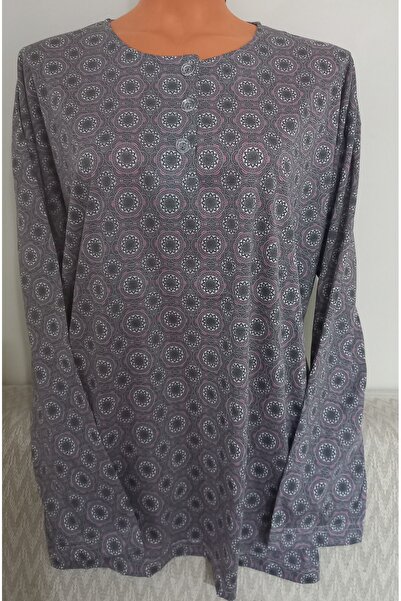 Anne Er Clothing Paper Print Combed Cotton Blouse 3 Buttons Long Sleeve Patterned