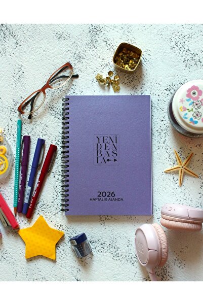 KAĞIT KAYIK 2026 YENİDEN BAŞLA AJANDA 160 SAYFA SPİRALLİ METALİK MOR