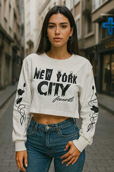 UNIQUE DESIGN New York Printed Women's Crop Sweatshirt