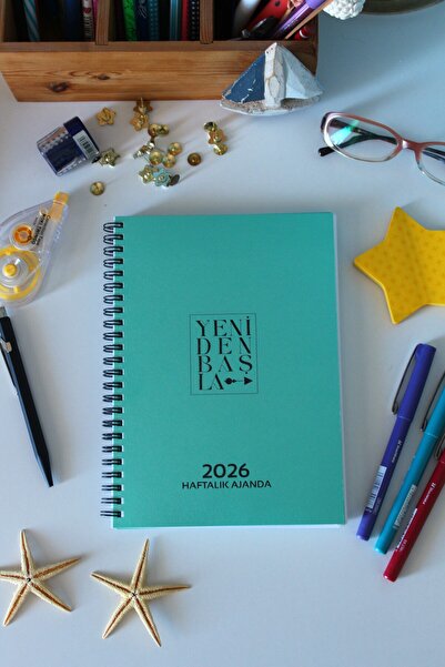 KAĞIT KAYIK 2026 YENİDEN BAŞLA AJANDA 160 SAYFA SPİRALLİ METALİK MERCAN YEŞİLİ