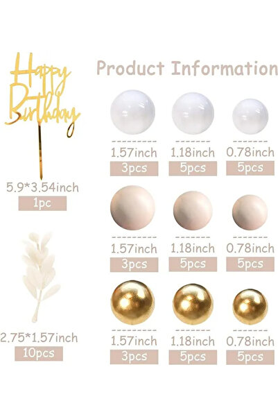 Baloane Vesele Birthday Cake Decoration with Golden Elements and Decorative Balls TOP67