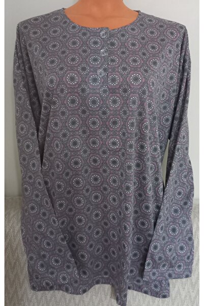 Anne Er Clothing Paper Print Combed Cotton Blouse 3 Buttons Long Sleeve Patterned