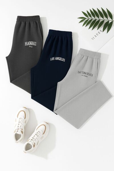 Le Vion Σετ 3 τεμαχίων Minimal Printed Baggy Φούτερ - Φαρδιά μπατζάκια, ψηλόμ...