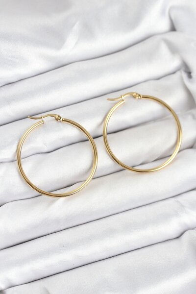 Clariss 316L Steel Gold Color 35 mm Hoop Women Earrings