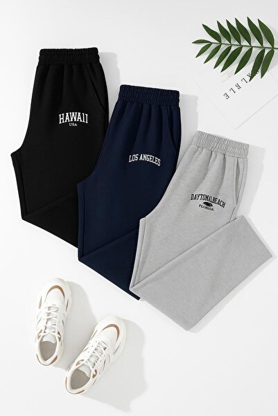 Le Vion Σετ 3 τεμαχίων Minimal Printed Baggy Φούτερ - Φαρδιά μπατζάκια, ψηλόμ...