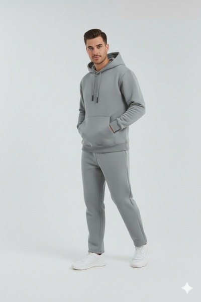OXVİN Oversized Tracksuit Set with Straight-Leg Pants and Kangaroo Pocket, Three-Thread Soft Cotton Lining