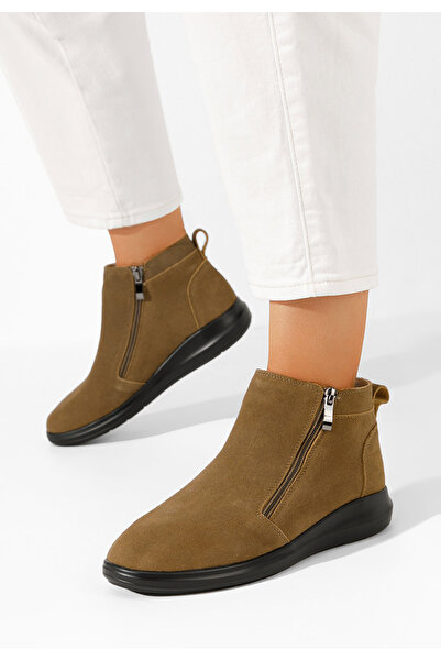 B T Shoes Γυναικεία δερμάτινα μποτάκια Afragola ταμπά
