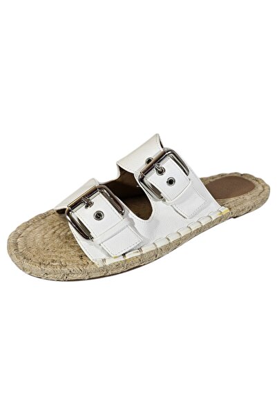 ASOS ASOS Women's Slippers, Espadrille Style, Double Adjustable Straps with Buckle, White Faux Leather, Size
