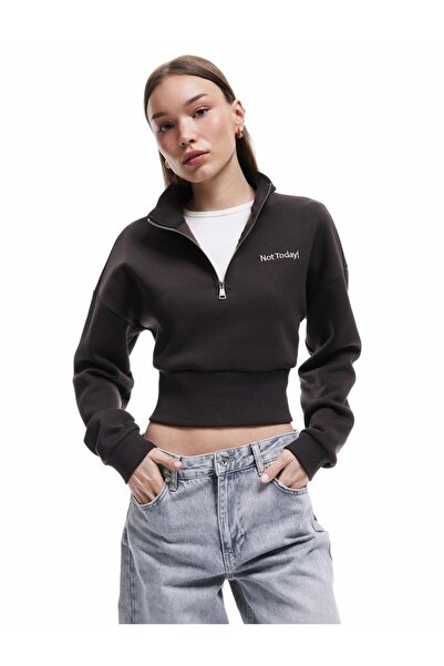 Koton Βαμβακερό φούτερ με μισό φερμουάρ με στάμπα (AW 25)