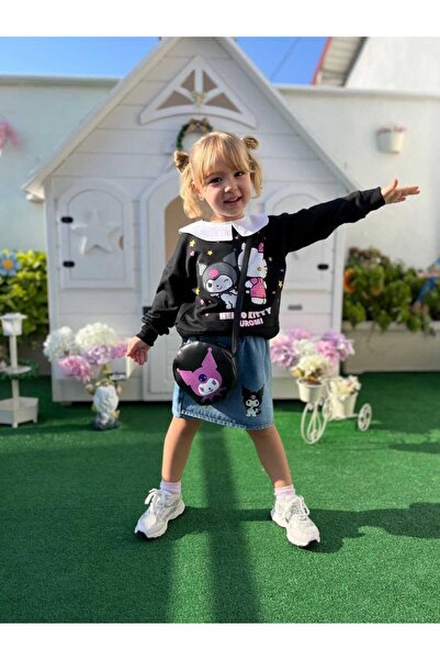 Tiny YENİ SEZON KIZ ÇOCUK KROMİ VE HELLO KITTY DETAYLI ŞORT ETEK ALT ÜST TAKIM - ÇANTA HEDİYELİ