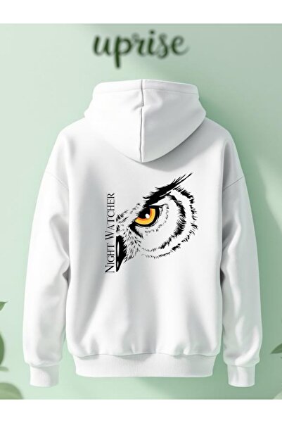 Vordevia Hanorac Half Owl cu imprimeu Cotton 3 Thread O supradimensionat