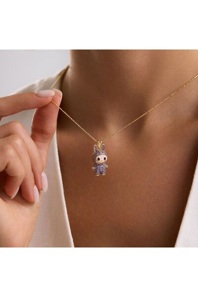 Sembol Gold Labubu Kolye 14 Ayar Mor 2,5-1,5 cm