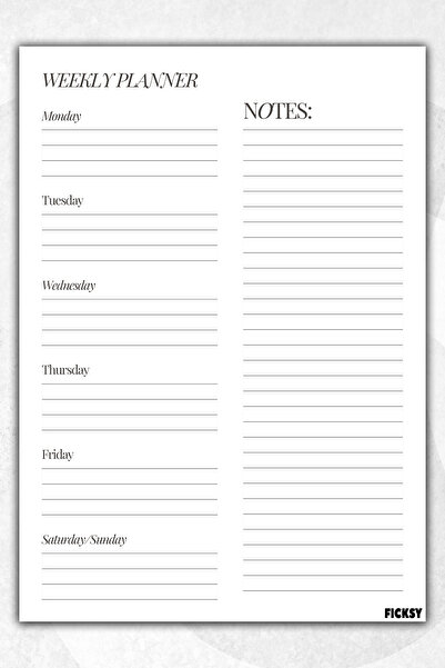 Ficksy مخطط أسبوعي - مقاس A4 - 30 ورقة - مخطط أسبوعي