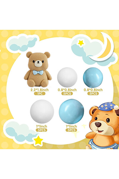 Baloane Vesele Blue White Teddy Bear Birthday Cake Decoration TOP20