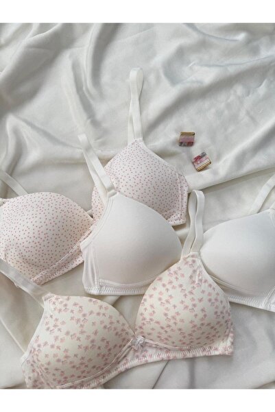 İNKO İÇ GİYİM Cotton Combed Cotton Wire-Free Unpadded 3-Piece Gathering Bra