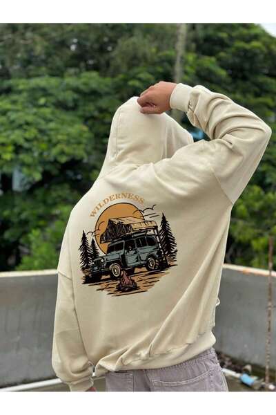 ModaQamar Wilderness Printed Oversize Kangaroo Pocket Hooded Sweatshirt Hoodie