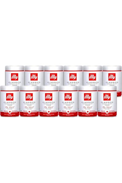 illy علب قهوة إسبريسو مطحونة محمصة كلاسيكية من كلاسيكو، عبوة من 12 علبة (250 جرام لكل علبة)