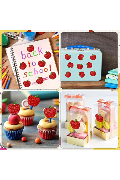 hdcw 500 ADET 2,5 cm ELMA TASARIMLI IŞILTILI YAPIŞKANLI RULO STICKER ETİKET HEDİYE PAKETLEME