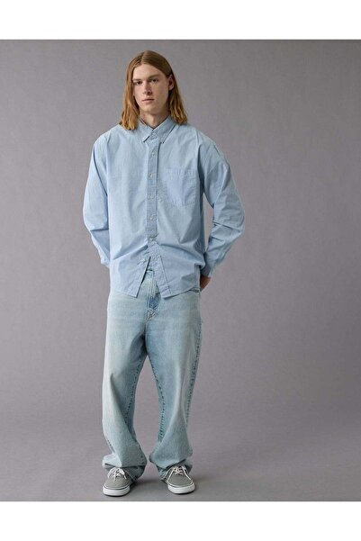 AMERICAN EAGLE AE Everyday Poplin Striped Button-Up Shirt