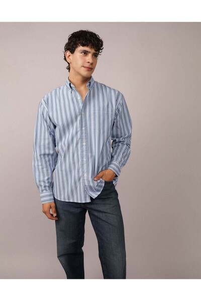 AMERICAN EAGLE AE Everyday Poplin Striped Button-Up Shirt