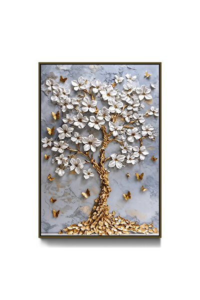 EMYA HOME Gold Tree Canvas Painting with Bronze Metal Frame