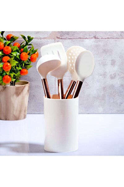 teknotrust Krem silikon kepçe seti, 5 parça, şık ve kullanışlı mutfak araçları