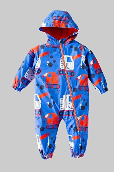 ZERA KIDS New Season Crane Figured Hooded Cotton Lined Zippered Baby & Kids Raincoat Jumpsuit Coat