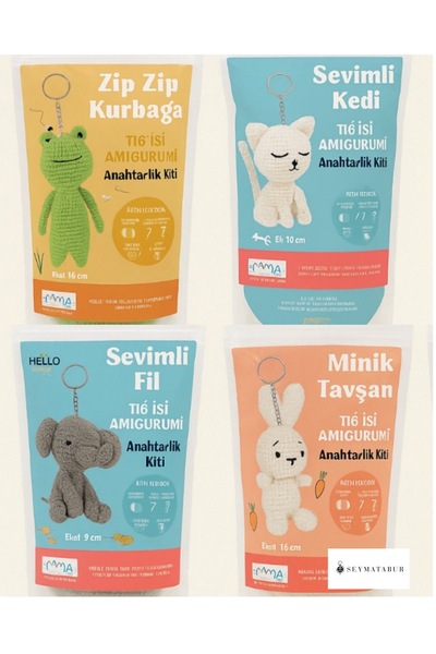 BALIM ÖRGÜ EVİ Mini Amigurumi Anahtarlık Kit 4 Model bir arada