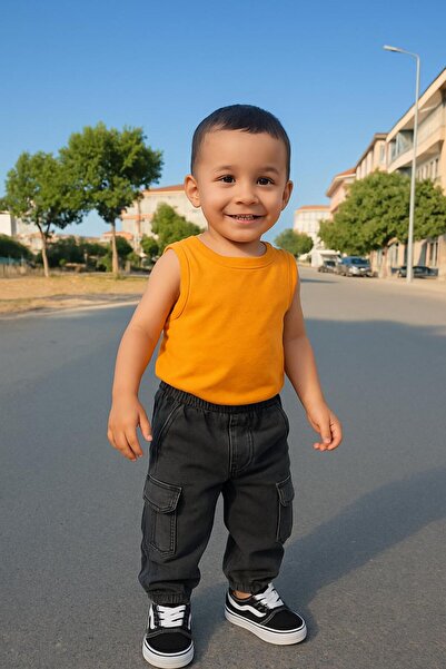 Minavkids Yan cepli siyah renkli erkek kot pantolon