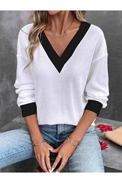 ARONA Aesco Women's Long Sleeve V-Neck Waffle Blouse