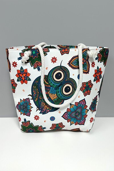 Ayena Moda حقيبة الشاطئ منقوشة البومة