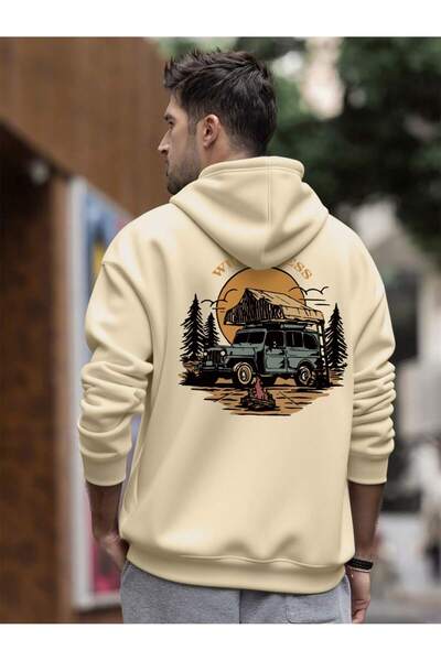 ModaQamar Wilderness Printed Oversize Kangaroo Pocket Hooded Sweatshirt Hoodie