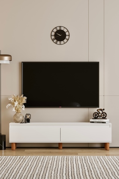 MOLDESAN INTERİOR DESİGN MİLA BEYAZ MDF 160 CM TV ÜNİTESİ-RAFLI,KAPAKLI,AYAKLI