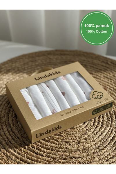 Lindakids Fitilli Kumaş % 100 Organik Pamuk Kutulu Beyaz ve Desenli Penye Beb...