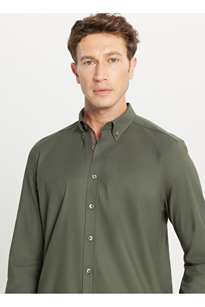 ALTINYILDIZ CLASSICS Slim Fit Düğmeli Yaka Haki Erkek Gömlek ACE020261467_HAK