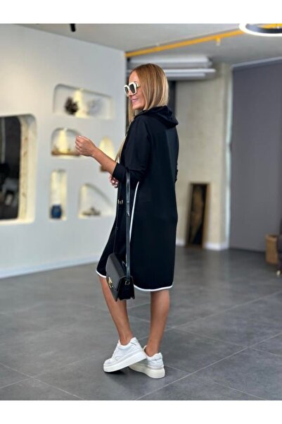 JANES Rochie de damă cu mânecă lungă, cu glugă și detaliu cu nervuri, peste g...