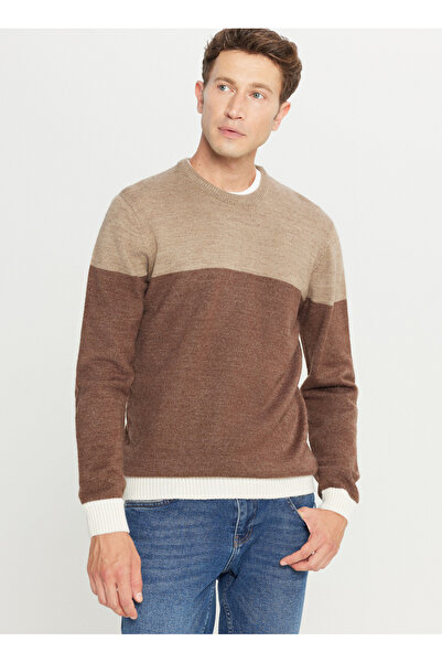 ALTINYILDIZ CLASSICS Crew Neck Standard Brown - Beige Men's Sweater Ace049261480_Khj