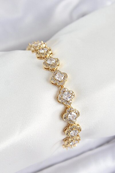 Inure Jewelry سوار نسائي من النحاس والزركون على شكل ورقة البرسيم، موديل باجيت...