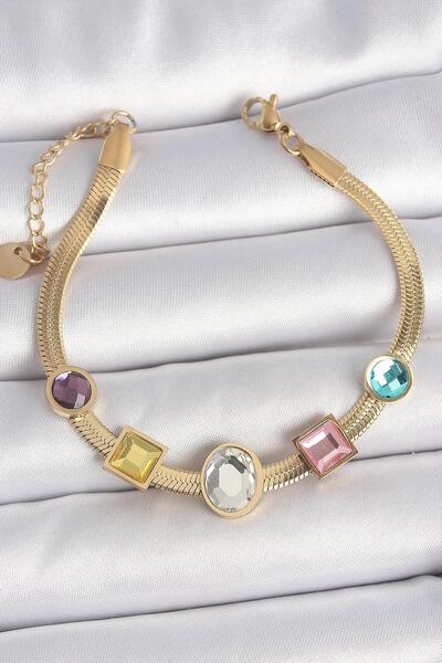 Inure Jewelry سوار نسائي من الفولاذ 316L بلون ذهبي مع سلسلة إيطالية وأحجار زركون ملونة للاستخدام اليومي