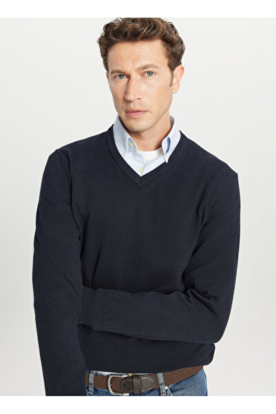ALTINYILDIZ CLASSICS V Yaka Standart Lacivert Erkek Kazak ACE043261434_LAC