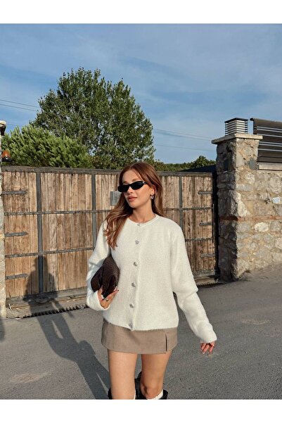 Genel Markalar Yumoş Kalp Düğme Sakal Kadın Triko Hırka