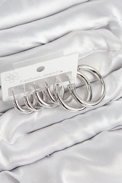 Inure Jewelry طقم أقراط نسائية من النحاس على شكل حلقة فضية اللون