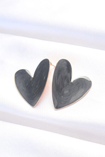 Inure Jewelry Black Color Enamel Heart Earrings Daily Use