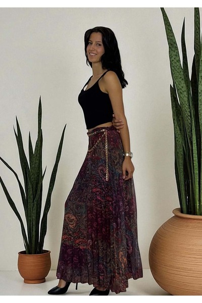 STRENGTH WEAR Piliseli Desenli Zincir Detaylı Etek