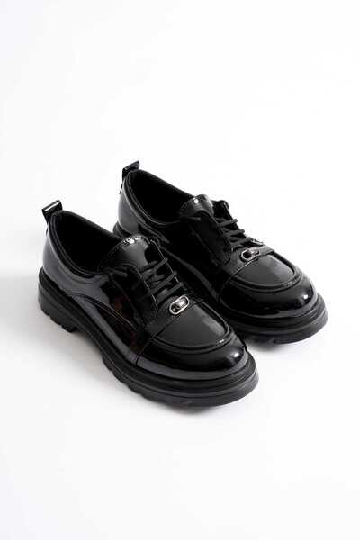 VİP SMR MODA Women's Loafer Thick Sole Lace-Up Accessory Casual Shoes Black
