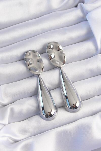 Inure Jewelry أقراط نحاسية فضية اللون طويلة منحنية