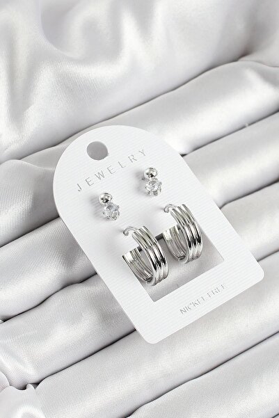 Inure Jewelry طقم أقراط نسائية مكون من 3 قطع بلون فضي مع أحجار الزركون النحاس...