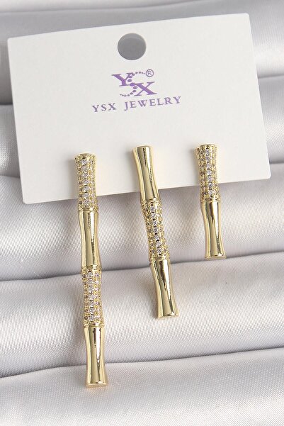 Inure Jewelry النحاس الذهب اللون الزركون حجر الخيزران نموذج 3 قطعة مجموعة الأ...